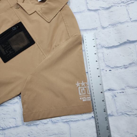 GTL4 MENS SIZE L Tan Button Front Short Sleeve Mesh Zip Pocket Military - Picture 8 of 10